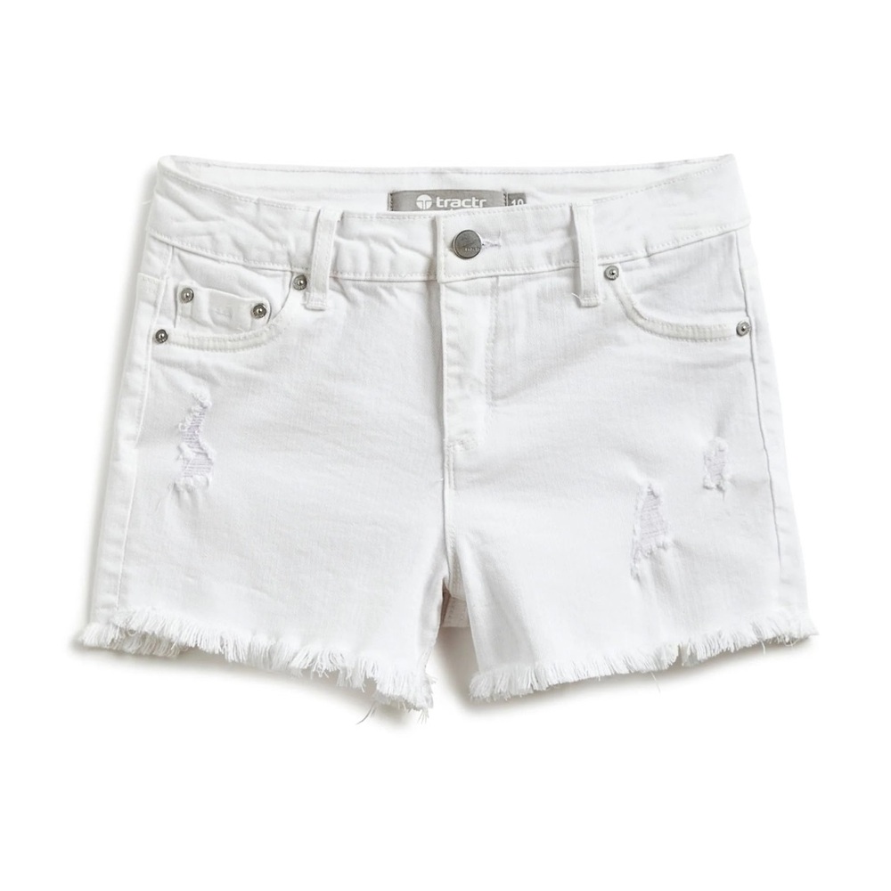Tractr Brittany 5 Pocket Fray White distressed denim shorts girls Slim Mid Rise - Picture 2 of 3